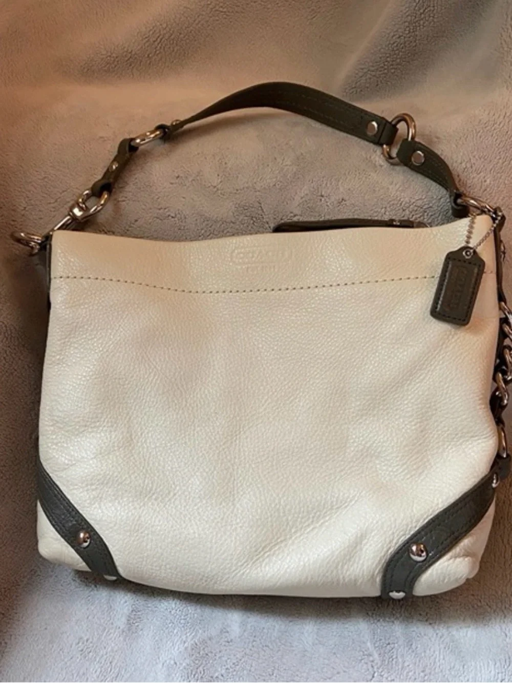 Coach Zoe White (warm, not bright) Pebble Leather hobo